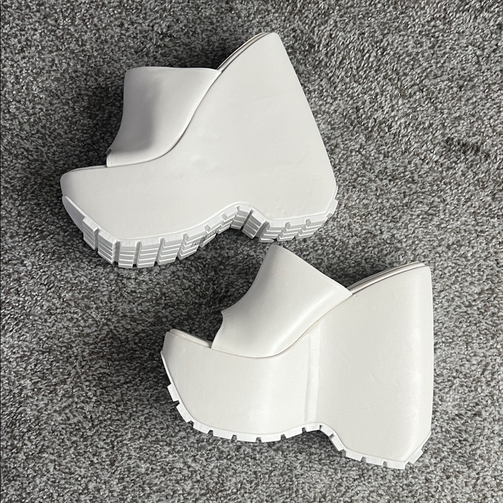 7” White Platform Wedge Sandals